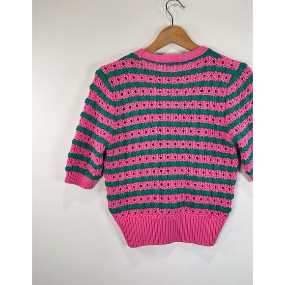 NWT ZARA Womens Cardigan Pink Striped V Neck Cropped Short Sleeve Sweater Small - Picture 8 of 11